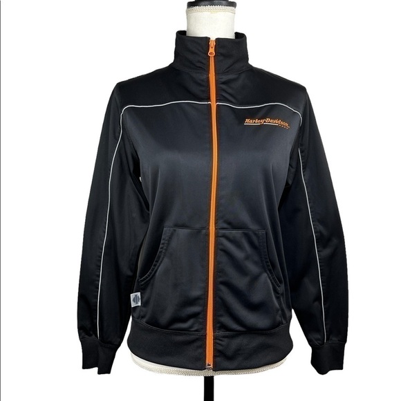 Harley-Davidson Women’s Black with Orange Stripe Full Zip Jacket - Picture 1 of 15